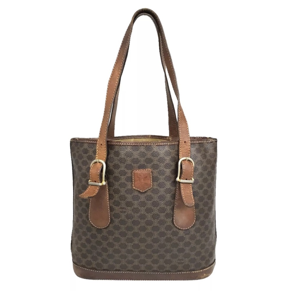 CELINE Bag Tote Bag Bucket macadam pattern MO8 Leather brown Authentic